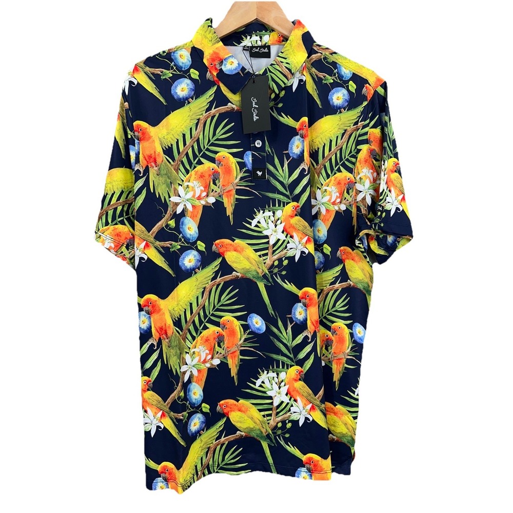Bad Birdie NEW Mens Size XL Golf Polo "Tropicana" Floral Parrots All Over Print - Picture 2 of 10